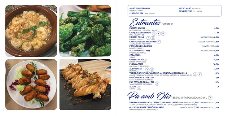 Bar Restaurante Royal Carta del restaurante